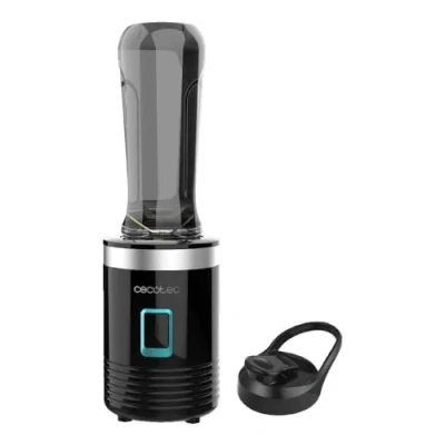 Imagen de Cecotec Batidora Vaso Portátil Individual Power Titanium 300. 350W, Pica Hielo, Cuchillas de 4 Hojas Recubrimiento Titanio Negro, Piezas Aptas para Lavavajillas, Solo con un Toque, 600ml