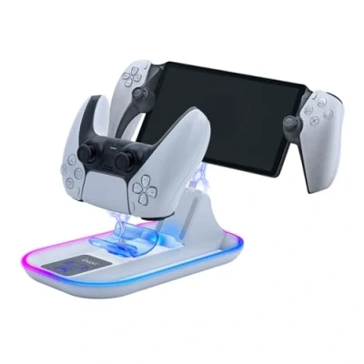 Imagen de Mcbazel Base de Carga PS Portal Remote Player, Estación para Controlador PS5, Soporte Portátil con 14 Modos Luces RGB Consola Player/Controlador PS5