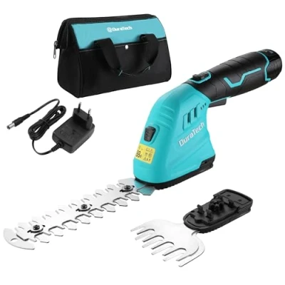 Imagen de DURATECH 12V Tijera Cortacésped y Arreglasetos 2 en 1, Tijeras Eléctricos de Jardín con Batería Cargador, Cortasetos Eléctrico para Césped Arbustos, Jardinería Bolsa