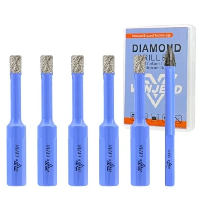 Imagen de Juego de Brocas Diamante Seco 5 Piezas 6mm Corona Diamnate y Broca Carburo para Baldosas Porcelana Cerámica Mármol Granito Vástago Triangular con Estuche VENJELD