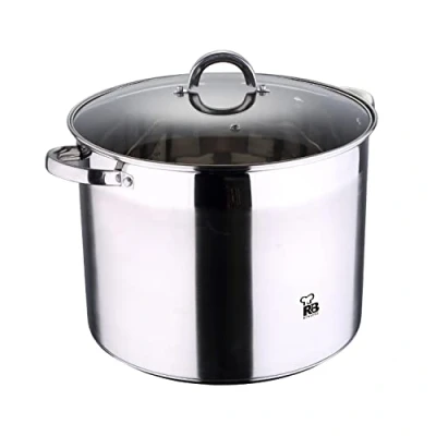 Imagen de RENBERG Alexander Olla de Cocina Alta 32 x 25 cm y 20 Litros con Tapa Cristal Acero Inoxidable Menaje Fondo Encapsulado 5 Capas Para Todo Tipo Cocinas