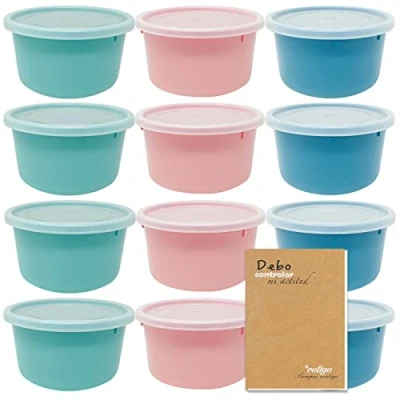 Imagen de Codil Juegos Tupper de Plásticos para Alimentos, Redondo Pequeños Reutilizables Comida Sin BPA, con Tapa,Apto Lavavajillas Microondas y Congelador(Rosa Verde Azul,12x0.3L)