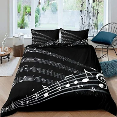 Imagen de Juego de con Personal para niños y Adultos,música clásica,Funda edredón Blanco Negro,3 Piezas King