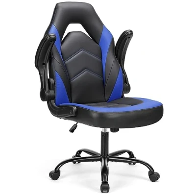 Imagen de Sweetcrispy Computer Gaming Desk Silla de Oficina ergonómica giratoria Ajustable Piel sintética con reposabrazos abatible, Color Negro y Azul, 25,39&quot; D x 27,76&quot; W 45.67&quot; H