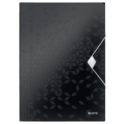 Imagen de Leitz Carpeta de 3 Solapas, Capacidad para 150 Hojas A4, Cierre Elástico, Plástico Flexible, Negro, Gama WOW, 45990095
