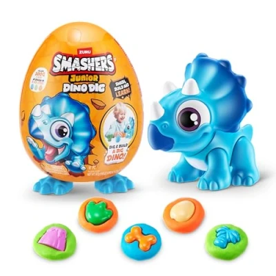 Imagen de Smashers Junior Dino Dig Small Egg, Triceratops, by ZURU 12+ Surprises, Dinosaur Preschool Toys, Build Construct Sensory Play 18 Months 3 Years (Triceratops)