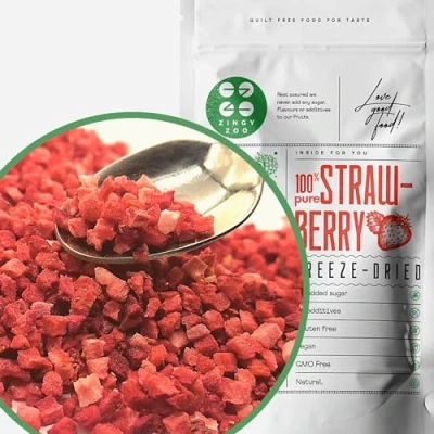 Imagen de Fresa Liofilizada Pezzi 100% Fruta Pura Comida Deshidratada Vegana Cruda Freeze Dried Fruit Sin Azucar Fresas Escarchada Strawberry Pieces ZingyZoo