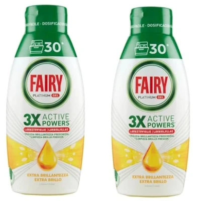 Imagen de Fairy Platinum Gel Lavavajillas Detergente para 60 1 Paquete de 2 Botellas Extra Brillo Perfume Limón
