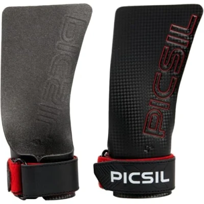 Imagen de PicSil RX Grips Sin Agujeros, Calleras sintéticos para Entrenamiento, agarres de Fibra Carbono duraderos y ultrarresistentes Levantamiento Pesas Gimnasia, Unisex (G+ L/XL)