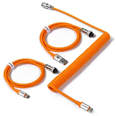 Imagen de MAMBASNAKE C04 Cable USB C Espiral para Teclados Mecánicos, Aviator Teclado 2 En 1 Personalizado a Tipo y C, Cargador con 5 Pin Connector Naranja