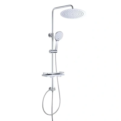 Imagen de JOHO Columna Ducha Sin Grifo Para Baños Termostático Monomando Conjunto con Estante Barra Altura Adjustable Acero INOXI Set Cabezal Lluvia en D25cm