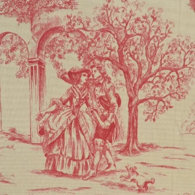 Imagen de Tela roja Toile de Jouy Francia (Aimee) 100% algodón suave ancho: 140cm (1 metro)
