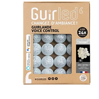 Imagen de GuirLED Guirnalda luminosa bolas de algodón LED USB Control Vocal Amazon Alexa &amp; Google Assistant Programable infinitamente Adaptador corriente 2 incluido 24 2.4m Diamante