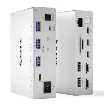 Imagen de YOUTINGHDAV 15 in 1 USB C Docking Station KVM Switch 2 Laptops Monitors 4K@60Hz, 3.0 PC monitores C, Dual HDMI Out, 80W PD, 5 Gbps, Gigabit Ethernet, TF/SD, Wired Remote