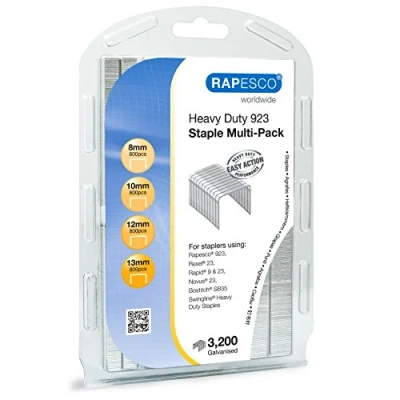 Imagen de Rapesco 1246 Grapas Galvanizadas 923, Tipo 23, Profesionales de 8, 10, 12 y 13 mm, Caja con 3200