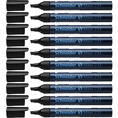 Imagen de Schneider Rotulador 233 negro 1+5 mm permanente recargable con barril de aluminio, 10 unidades