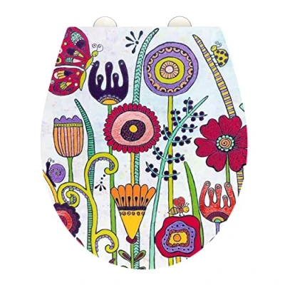Imagen de WENKO Asiento para WC Full Bloom, tapa Rollin&#039;Art wenko, superficie en relieve, cierre rápido higiénico de acero inoxidable y mecanismo suave Easy Close, Duroplast antibacteriano, 38 x 44,5 cm