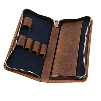 Imagen de ALASSIO 2648 Estuche para 3 bolígrafos de Piel bolígrafos, o Plumas estilográficas, Funda con Cierre, 17,5 x 8 2,5 cm, Color marrón