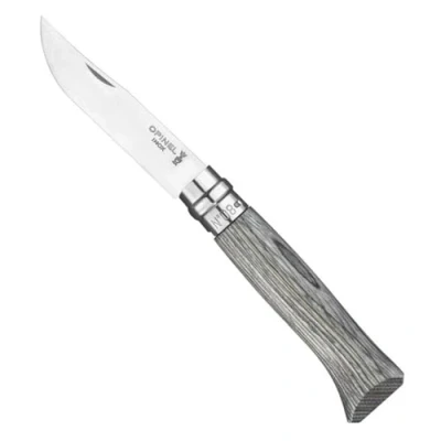 Imagen de OPINEL Navaja Plegable N08 Hoja de Acero Inoxidable Mango Abedul Laminado Gris Corte Perfecto, Fácil Mantenimiento Anillo Seguridad Virobloc Fabricación Francesa