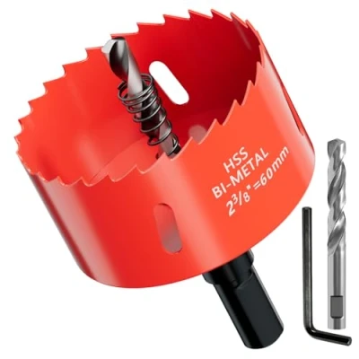 Imagen de GARHWAL HSS M42 Bi metal 60 mm, con adaptador y taladro centrado, ideal para madera, plástico, paneles de yeso, madera contrachapada metales, profundidad corte hasta 38 mm