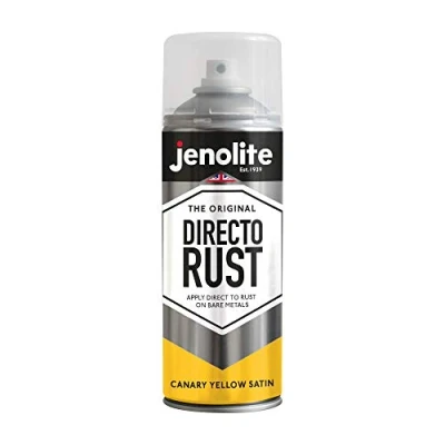 Imagen de JENOLITE DIRECTORUST Pintura en aerosol satinada AMARILLO CANARIO 400ml multisuperficie todo uno: metal, madera, plástico Aplicar directamente sobre el óxido RAL 1018