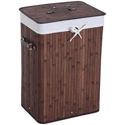 Imagen de HOMCOM Cesto para Ropa Sucia Plegable de Bambú con Tapa Asas y Bolsa Extraíble Baño 40x30x60 cm Marrón