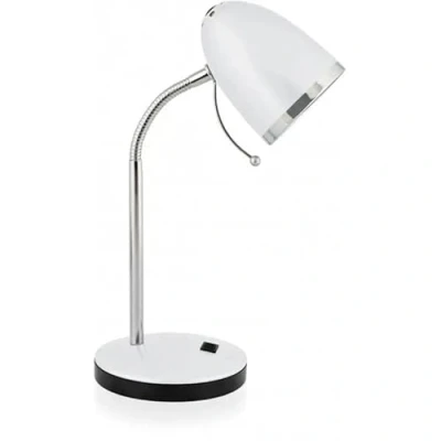 Imagen de lámpara blanca de escritorio, escritorio retro sin bombilla, flexo para leer, estudiar, compatible con bombillas led E27, 240V max, trabajar, leer y más