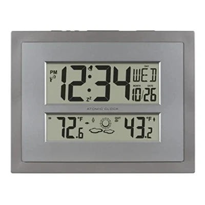 Imagen de La Crosse Technology 512 85937 INT Reloj de Pared Digital atómico con Temperatura y pronóstico en Gris/Plata