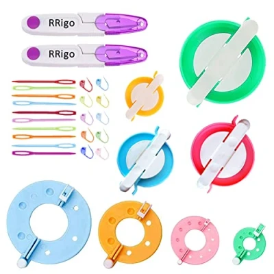 Imagen de RRigo Pom Maker, 8PCS DIY Pompoms Artesanía Doll Haciendo Kits Hilado de Lana Knitting Craft Tool Set Fabricante Maker + 2 PCS Tijeras(30)
