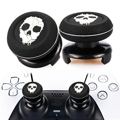 Imagen de Playrealm FPS Thumbstick Grip Agarres para el Pulgar Extensor y Impresión Caucho Silicona Apretón Cubrir 2 juegos Controlador PS5 Dualsenese PS4(Fantasma)