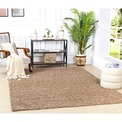 Imagen de Surya Home Shaggy Rug Alfombra Salon Grande Habitacion, Dormitorio Pelo Largo Berber Abstracta, Grueso y Esponjoso de 120x170cm, Beige Oscuro