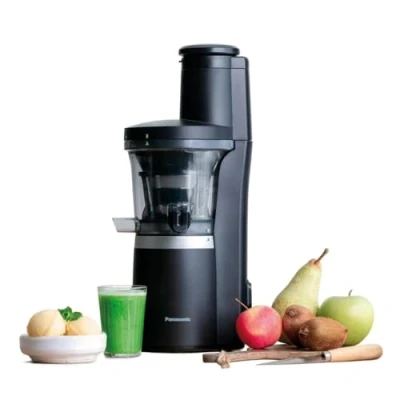 Imagen de Panasonic Slow Juicer MJ L700KXE, Exprimidora de frutas eléctrica, jugo y verduras enteras, apertura 75 mm, diseño elegante delgado, conveniente, negro