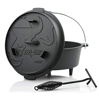 Imagen de BBQ TORO Horno Holandés Serie Premium 7,3 litros Dutch Oven con Patas Ya Curado Preseasoned Olla de Hierro Fundido para Barbacoa Cacerola