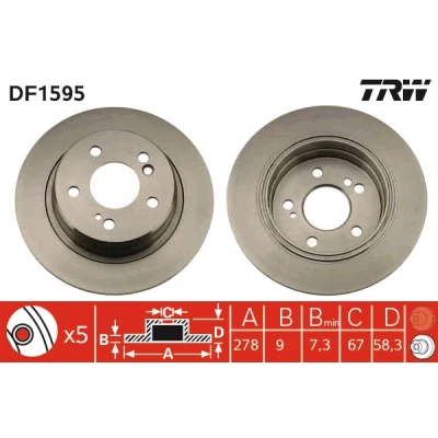 Imagen de TRW DF1595 Disco de freno 278 9 5 112 macizo barnizado MERCEDES BENZ: 190, SL Cabrio