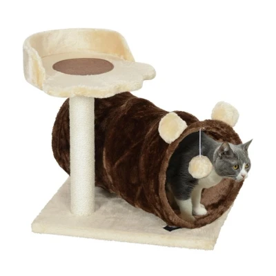 Imagen de PawHut Árbol Rascador para Gatos Altura 47 cm Torre con Túnel Nido Plataformas Bola de Juguete y Poste Yute Marrón Oscuro
