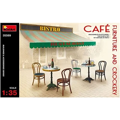 Imagen de MiniArt 35569 1:35 Muebles de café con vajilla plástico para Manualidades, aficiones, Pegar, maqueta, Montaje, sin Pintar, Mittel