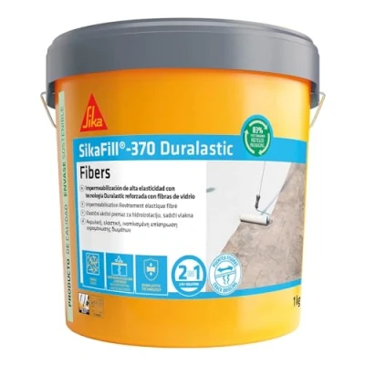 Imagen de SIKA, Impermeabilización reforzada con fibra, SikaFill 370 Fibers, Rojo Teja, Pintura acrílica fibras de vidrio para impermabilización cubiertas y terrazas visitables, Puenteo fisuras, 1kg
