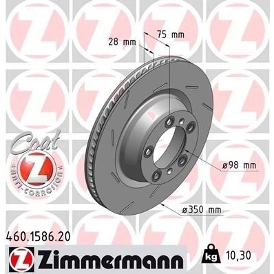 Imagen de ZIMMERMANN COAT Z 460.1586.20 Disco de freno 350 28 7/5 5 130 ventilación interna, ranurado revestido PORSCHE: Panamera