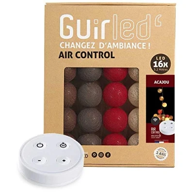 Imagen de GuirLED Guirnalda luminosa bolas de algodón LED USB Mando a distancia inalámbrico Luz nocturna bebé 2h Adaptador red doble 2A incluido 4 intensidades 16 1,6 m Caoba