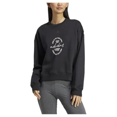 Imagen de adidas Mujer Signature Graphic Print Fleece Loose Sweatshirt, Black, XS