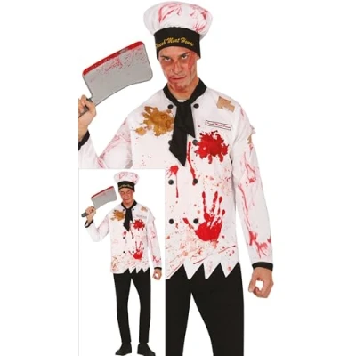 Imagen de FIESTAS GUIRCA Disfraz de Carnicero Sádico para Hombre Chef Caníbal con Gorro y Chaqueta Disfraces Halloween Adulto Talla L