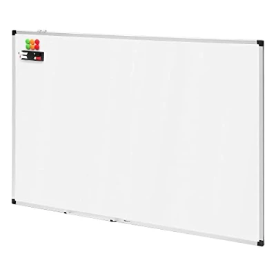 Imagen de Amazon Basics Pizarra blanca magnética con bandeja para rotuladores y marco de aluminio, 150 cm x 100