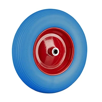Imagen de Relaxdays Rueda Carretilla 4.80 4.00 8, Neumático Goma, Llanta Acero, Repuesto, Recambio, hasta 100 kg, Azul y Rojo