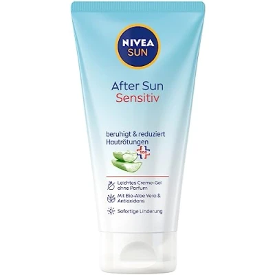 Imagen de Nivea SUN Gel Crema para posol Sensitive 175 ml, Leche después de la con Aloe Vera Bio y antioxidantes, corporal pieles sensibles acción refrescante calmante