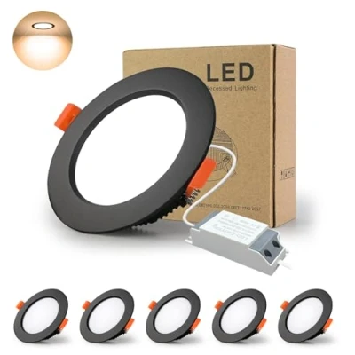 Imagen de BAGZY Downlight Led Negro Techo Empotrable, 5x 5W Foco Redondo=50W (500 LM) 3000K (Luz Blanco Cálido), IP44,Recorte 70 80mm, AC 220 240V,Foco de Ultraplano para Dormitorio,Baño,Cocina