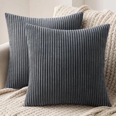 Imagen de MIULEE Funda Cojines para Sofá de Almohada Corduroy Súper Suave Cojin Pana a Rayas Decoración Moderna Silla Cama Sala Estar Dormitorio 45x45 cm 2 Piezas Gris