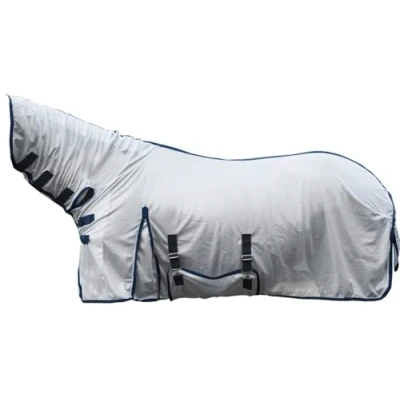 Imagen de HKM 7076 Lyon Manta antimoscas con Cuello Fijo, protección contra Moscas, para Caballo, Color Plateado, 165 cm