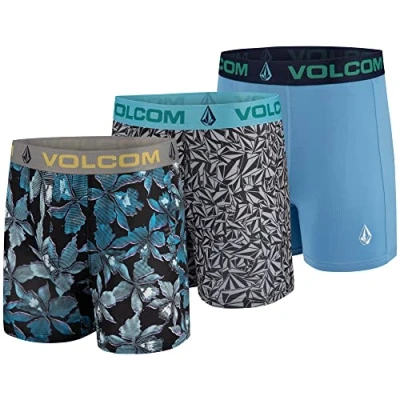 Imagen de Volcom Calzoncillos tipo bóxer para hombre, paquete de 3 unidades, poliéster y elastano, negro, gris, celeste (black/Grey/Light Blue), L