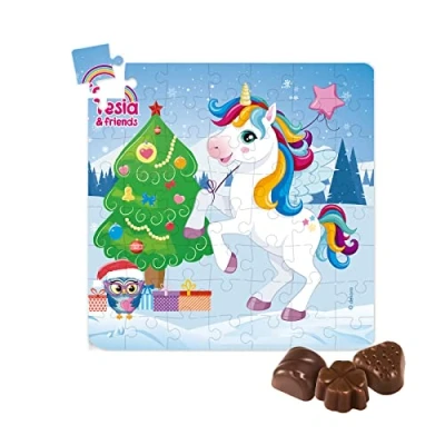 Imagen de Dekora Puzzle Unicornio Tesia &amp; Friends con Pralines de Chocolate Navidad Infantil 12 Bombones