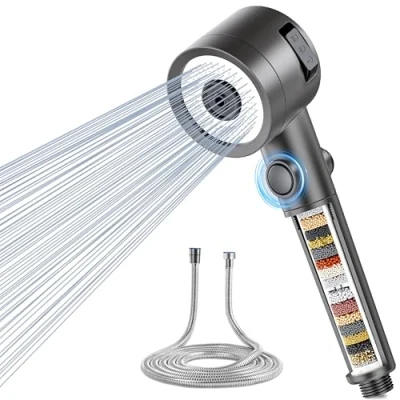 Imagen de Magichome Filtro Universal Alcachofa de ducha con Manguera 1.5M 20 capas, 3 Modos, Ahorro Agua y Alta Presión para Dura Eliminación Cloro Residual